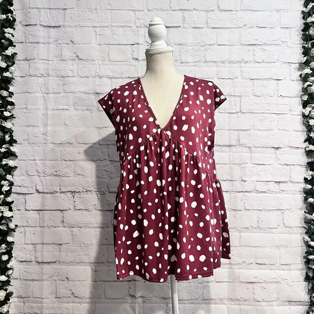 Haptics‎ By Holly Harper Casual V Neck Babydoll Pullover Top Size Large Flowy